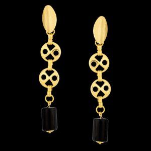 Brinco Folheado À Ouro 18k Com Pedra Natural Ônix REF. 591