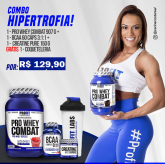 SUPER COMBO - PRO WHEY COMBAT 900 GRS + CREATINA 150 GRS + BCAA 60 CAPS + COQUETELEIRA