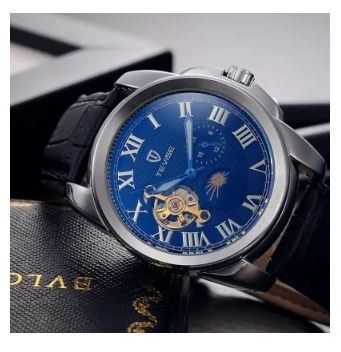 Tevise 999 Men Tourbillon Automatic Mechanical Watch with Leather Strap  -  BLUE
