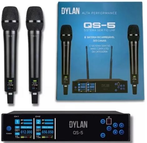 MICROFONE SEM FIO UHF DUPLO DYLAN QS-5 300 CANAIS