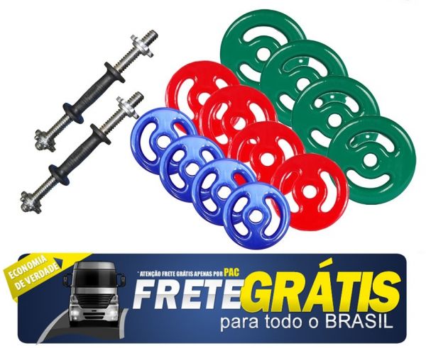 Kit Vip 26kg Anilhas + 2 Barras 40cm Com Rosca Rapida