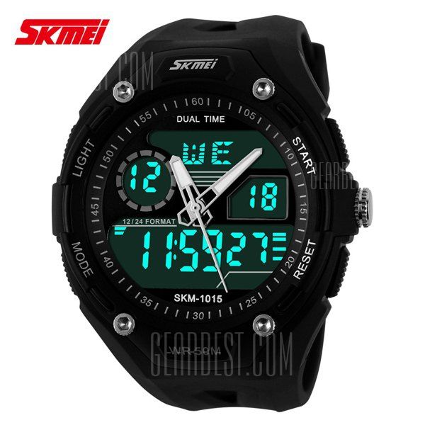 Skmei 1015 Sports LED Watch Double Movt 50M resistente à água Data de alarme Dia Exibição Exército R