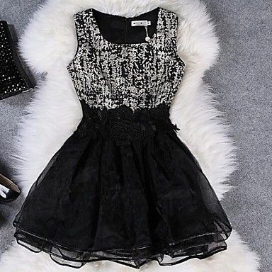 Women's Organza Embroidery Lace Sleeveless Dress #01923434