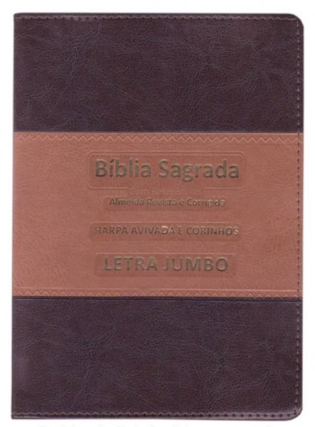Biblia Sagrada Letra Jumbo Com Harpa Avivada e Corinhos Capa Luxo Marrom Escuro/Bege RC