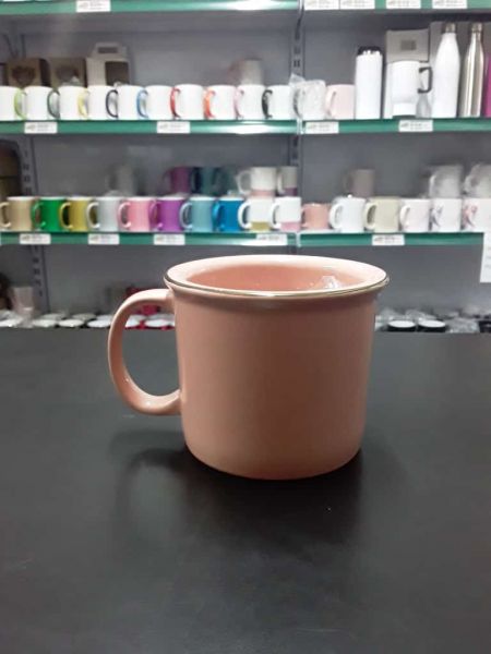 CANECA DE CERÂMICA ROSA TIPO ESMALTADA 280ML