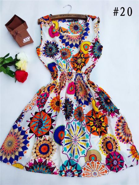Hot 2016 Estilo Mulheres Casual Bohemian Floral Leopard Sem Mangas Colete Impresso Praia Vestidos