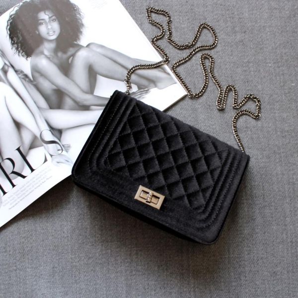 Bolsa Atravessada Lala Ikai Moda Xadrez Em Veludo 2017