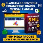 Controle Financeiro Diário, Mensal e anual + Pack 5 Mil Planilhas Excel - VERSÃO: ARC173