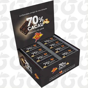 Tablete de Cacau 70% Com Castanha do Pará 14 Gramas Doce Vida Cx com 36