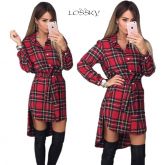 Vestido Casual Primavera Xadrez Alta Qualidade Manga Longa
