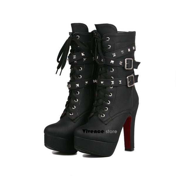 Bota Rebites. Plataforma com salto alto. Forrada - Cod.: 855