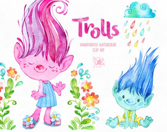 Kit elementos cliparts Aquarela trolls
