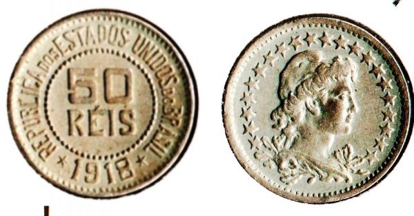 V063-1 - 50 Réis 1918  - Tiragem 558.000 - ESCASSA - PERFEITA