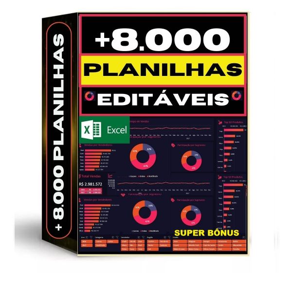 Kit: 8.000 Planilhas Excel Para Finanças, Vendas, Rh + Bônus