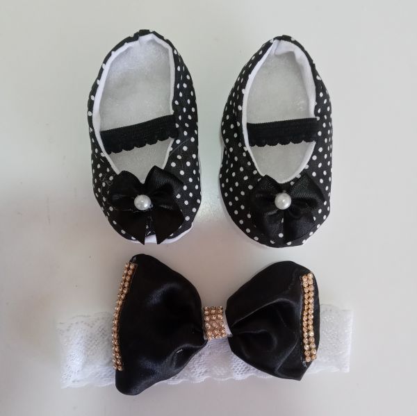 Kit Sapatinho e Tiara Poá Preto