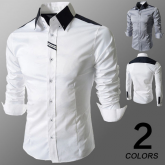 2015 Nova Masculina Manga Longa Elegante Slim Fit Camisas casuais Blusa Tops Simples