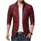 Jaqueta Casual Hongmeng De Couro Marrom, Preto, Vermelho