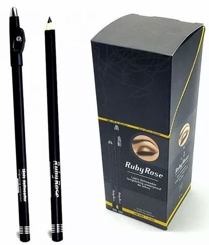 Lápis Delineador De Olhos Preto C/ Apontador Ruby Rose 1uni