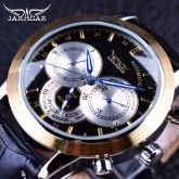 Relógio Masculino Mecânico Jaragar Dourado Pulseira De Couro