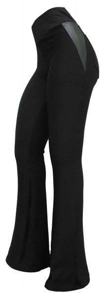calça feminina preta com bolsos atrás(46) , com detalhes em cirrê, tecido jacquard piquet colmeia