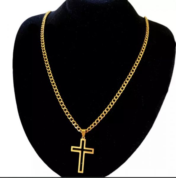 CORRENTE CORDÃO E CRUZ VAZADA