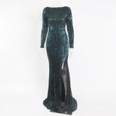 Vestido longo de festa com lantejoulas douradas, comprimento até o chão, vestido formal de sereia