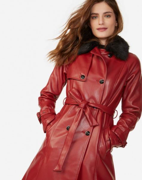 TRENCH COAT LEATHER COM GOLA FUR AMARO