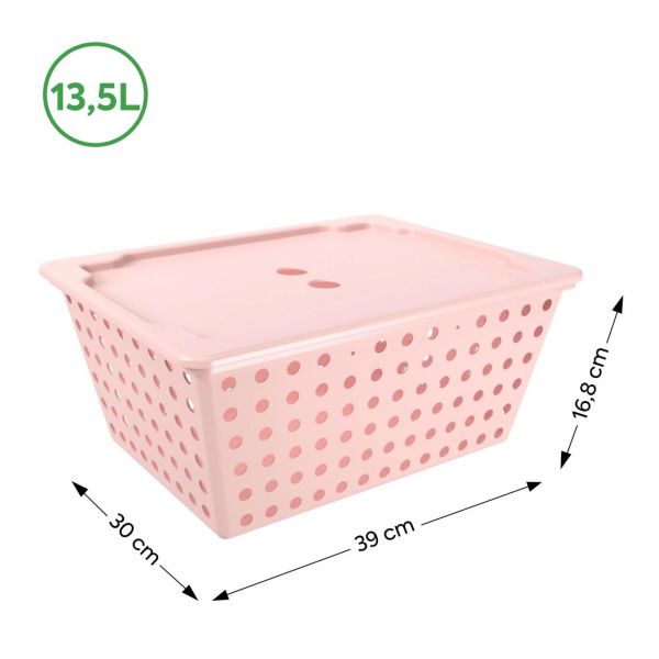 Cesta Organizadora com Tampa Coza Rosa 13,5