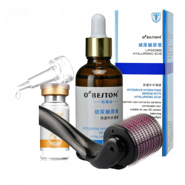 Kit Dermaroller System 1.5mm + Acido Hialurônico 50ml + Vitamina C Qyanf 10ml