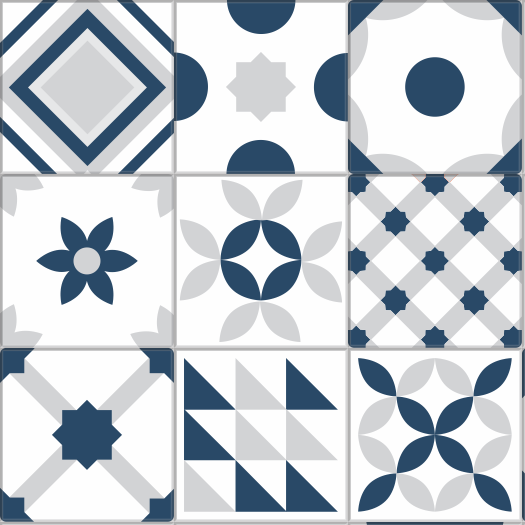 .Adesivo Azulejo Hidráulico Geometria Blue and Gray - Azulejo 086