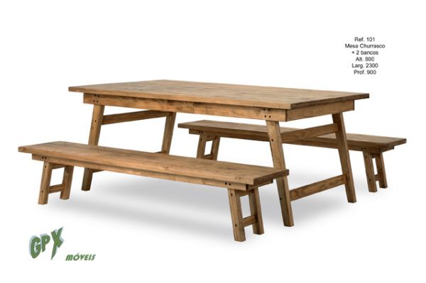 mesa de churrasco com 2 bancos
