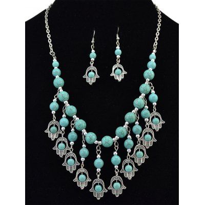 Palm Fringe Fake Turquoise Beads Jewelry Set