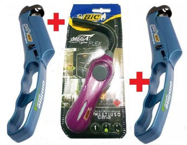 2 Acendedor Handy Bic + 1 Bic Flex Multiuso Lareiras Fogao