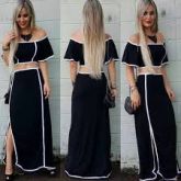 Conjunto top cropped saia longa étnico