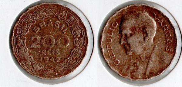 V168-1 - 200 Réis 1942 - Tiragem BAIXA 1.966.000 - Níquel ROSA