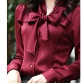 Blusa Feminina Manga Longa Com Laço Mulheres Elegantes Zangc