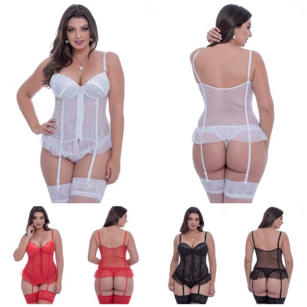 ESPARTILHO PLUS SIZE BOJO CETIM COM TULE E RENDA MACLER