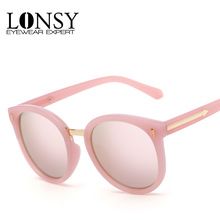 Setas LONSY Marcas Design Rosa Rodada Óculos De Sol Das Mulheres Do Metal Do Vintage Óculos De Sol U