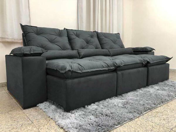 Estofado Retratil Reclinavel Fenix 270 3x73 Veludo Inca Cinza 25 Diviminas