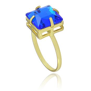 Anel folheado a ouro c/ pedra acrílica quadrada - Cód:AN0555