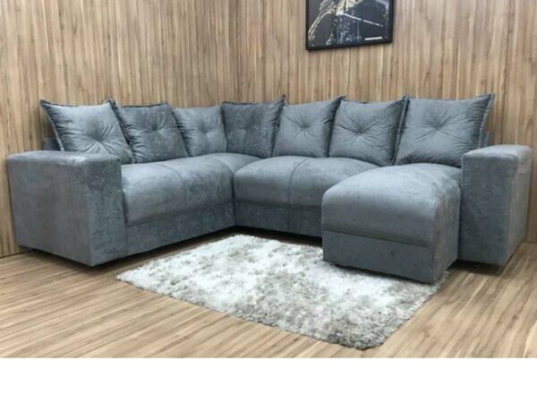 Conj Estof Canto Alice 2x3Lg e Chaise Suede Cinza Metalon