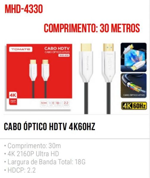 Cabo HDMI 30M 4K Ultra HD Alta Velocidade 60Hz TOMATE MHD-4330
