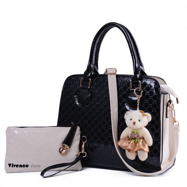 Bolsa com carteira. Bonita e elegante. Brinde: Chaveiro Ursinho!           08 cores.  Cod.: 701
