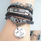 Letter Openwork Flower Pattern Weaved Layered Friendship Bracelet