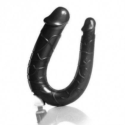Pênis Ponta Dupla Ferradura 32 x 3cm com vibrador - Preto