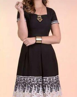 Vestido preto em neoprene com renda guipir
