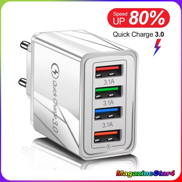 Carregador Rápido 40w 4 Portas USB Fonte Inteligente Entrada Multiporta Para Celular Universal