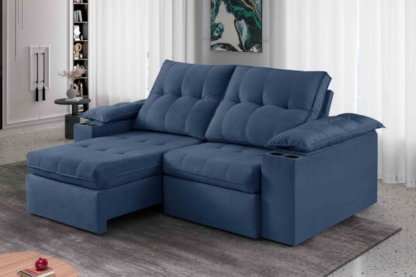 Estofado Retratil Reclinavel Itaborai 250 2x100 Brc 25cm Veludo Inca Azul 24 Idealle