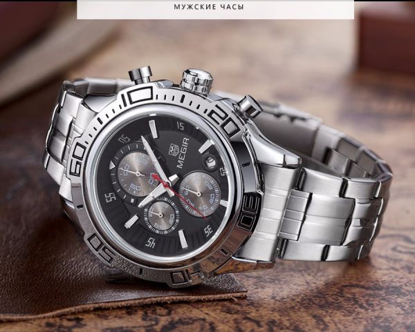 Relógio De Luxo Prata Megir Homens Elegantes