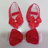 Kit Sapatinho e Tiara Poá Vermelho